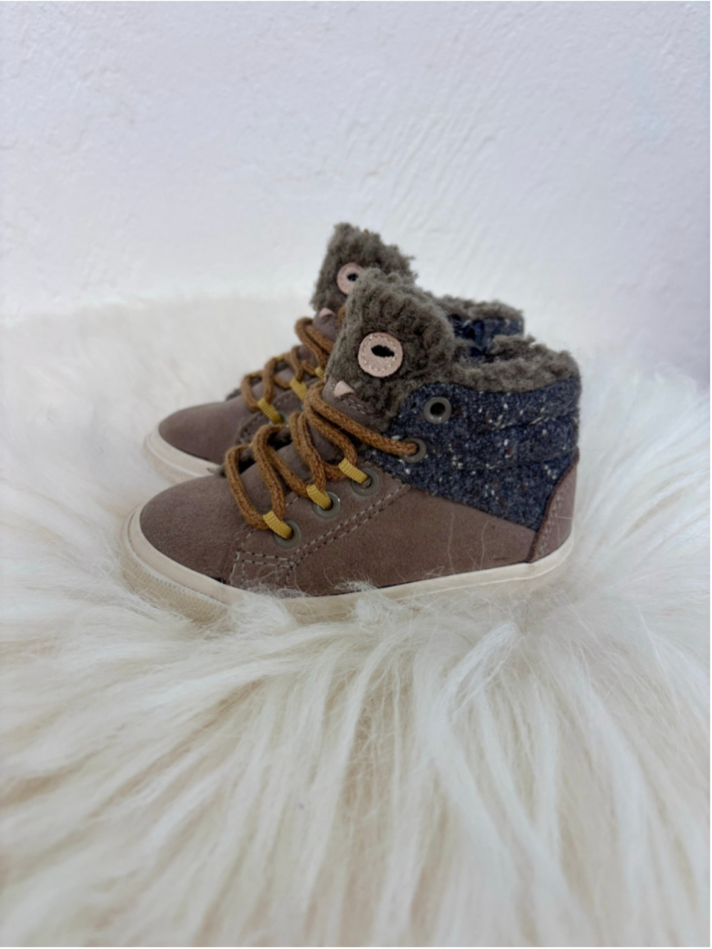 Zara Baby Monster Boots Size 4 EU 20 Brown Grey Faux Fur Lined
